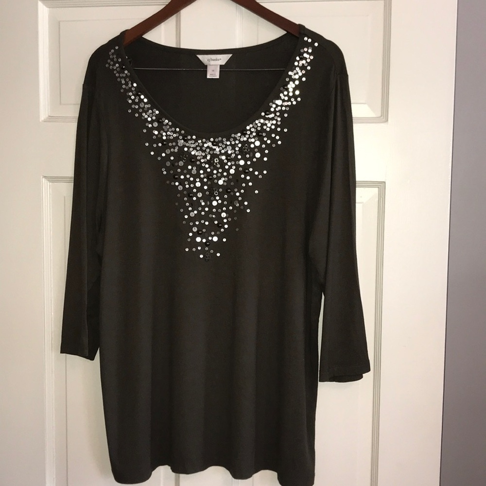 NWOT Olive Green Sequin Top